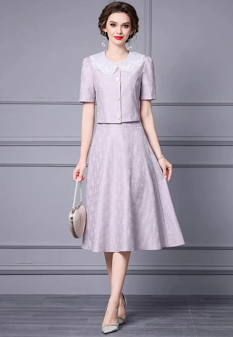 Ryan Jacquard Peter Pan Collar Single Breasted Tops High Waist Half skirt Two piece set