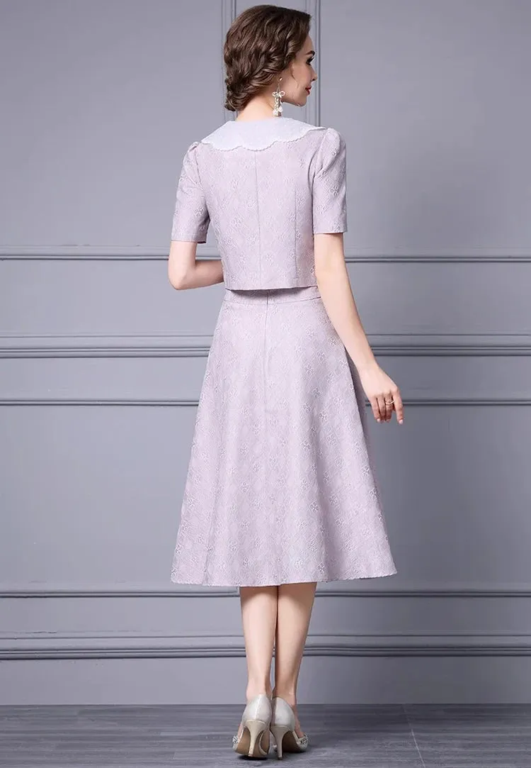 Ryan Jacquard Peter Pan Collar Single Breasted Tops High Waist Half skirt Two piece set