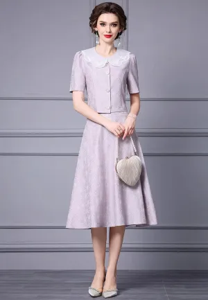 Ryan Jacquard Peter Pan Collar Single Breasted Tops High Waist Half skirt Two piece set