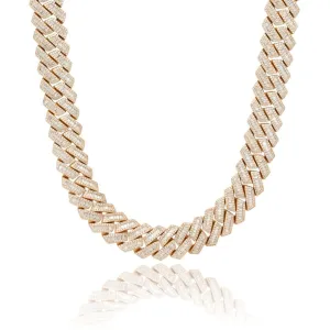 S925 Baguette Moissanite Diamond Cuban Link Chain in 14K Gold - 16mm