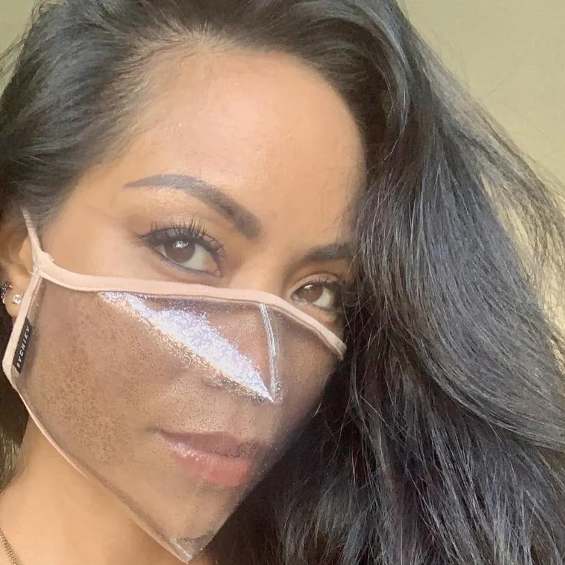 SACHIKA Transparent Sparkly Clear Face Mask with Nude Trim -USA Made