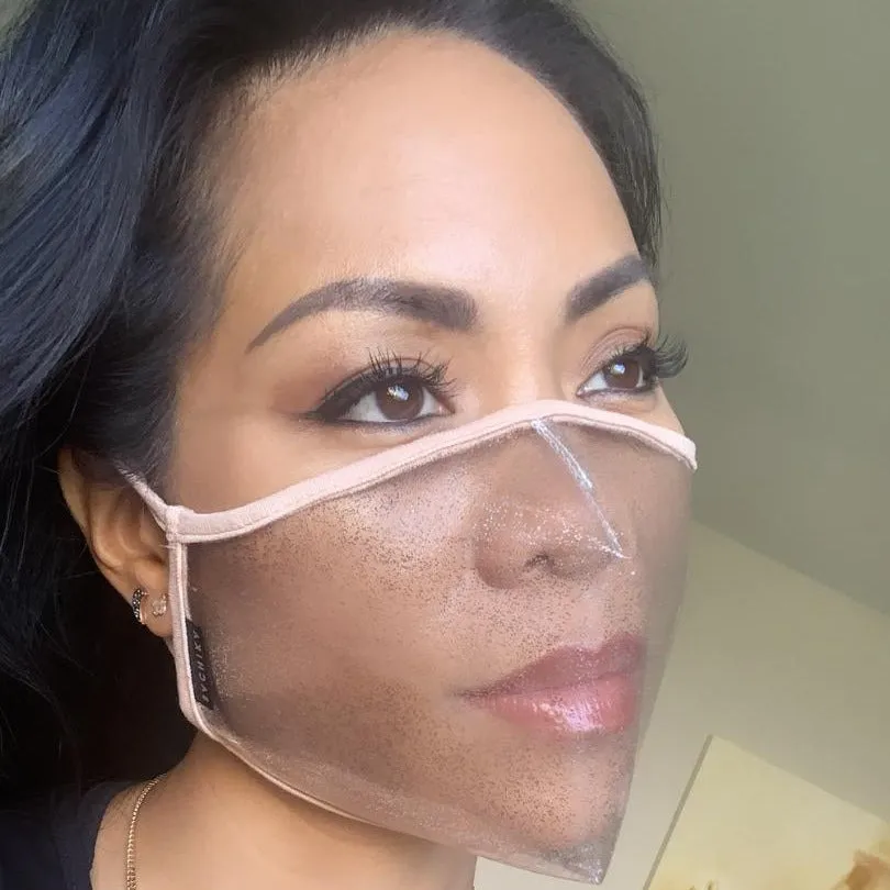 SACHIKA Transparent Sparkly Clear Face Mask with Nude Trim -USA Made