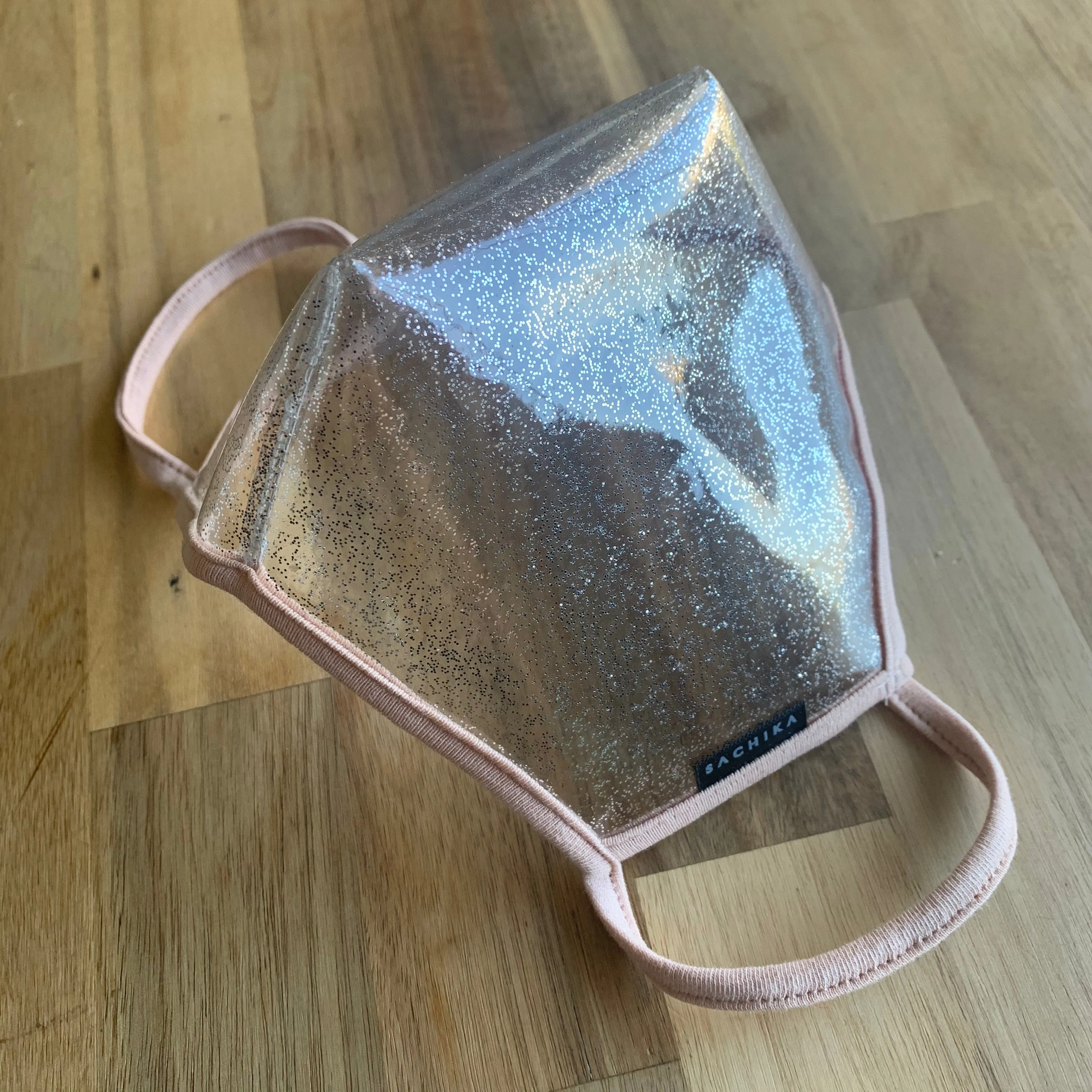 SACHIKA Transparent Sparkly Clear Face Mask with Nude Trim -USA Made