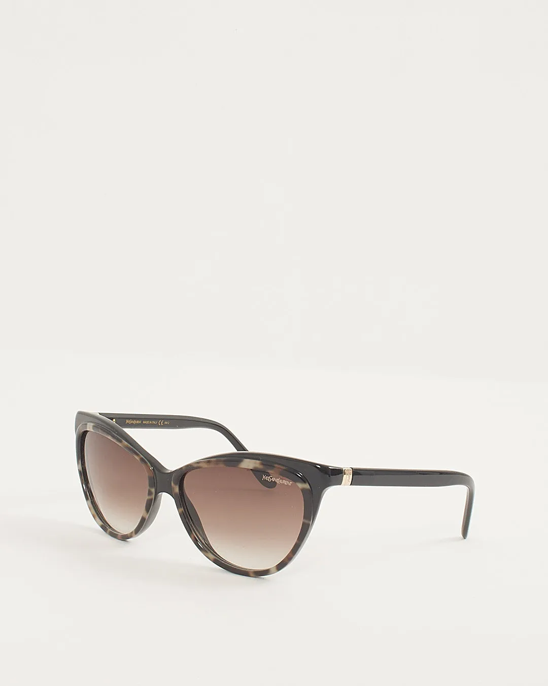 Saint Laurent Black & Brown Tortoise YSL 6358 Cat Eye Sunglasses