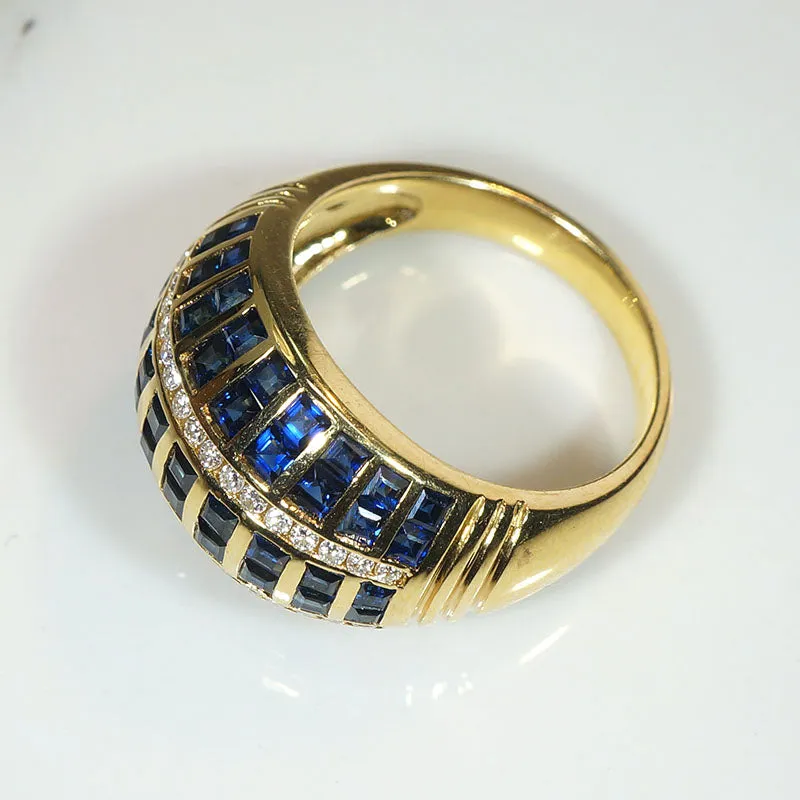 Sapphire & Diamond Encrusted 18k Bombé Ring