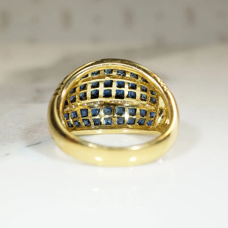 Sapphire & Diamond Encrusted 18k Bombé Ring