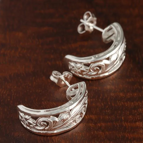 Scrolling See Through Oval Half Moon Earring (S) One Tone