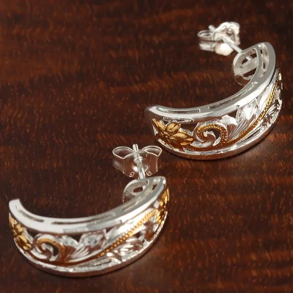 Scrolling See Through Oval Half Moon Earring (S) Two Tone