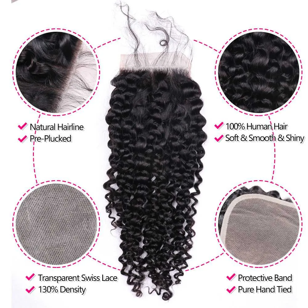 Sdamey Brazilian Curly Wave Transparent 4x4/5x5 Lace Closure