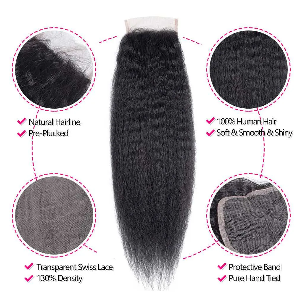 Sdamey Brazilian Kinky Straight Transparent 4x4/5x5 Lace Closure
