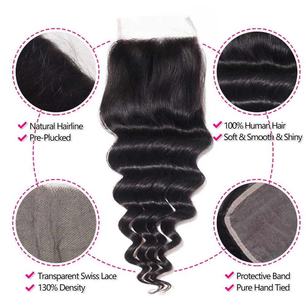 Sdamey Brazilian Loose Deep Transparent 4x4/5x5 Lace Closure