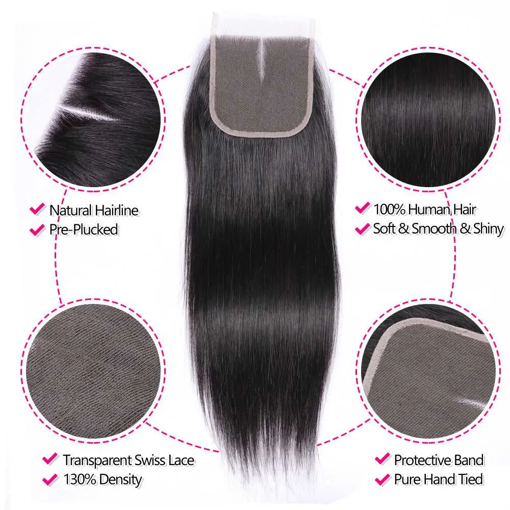 Sdamey Brazilian Straight Transparent 4x4/5x5 Lace Closure