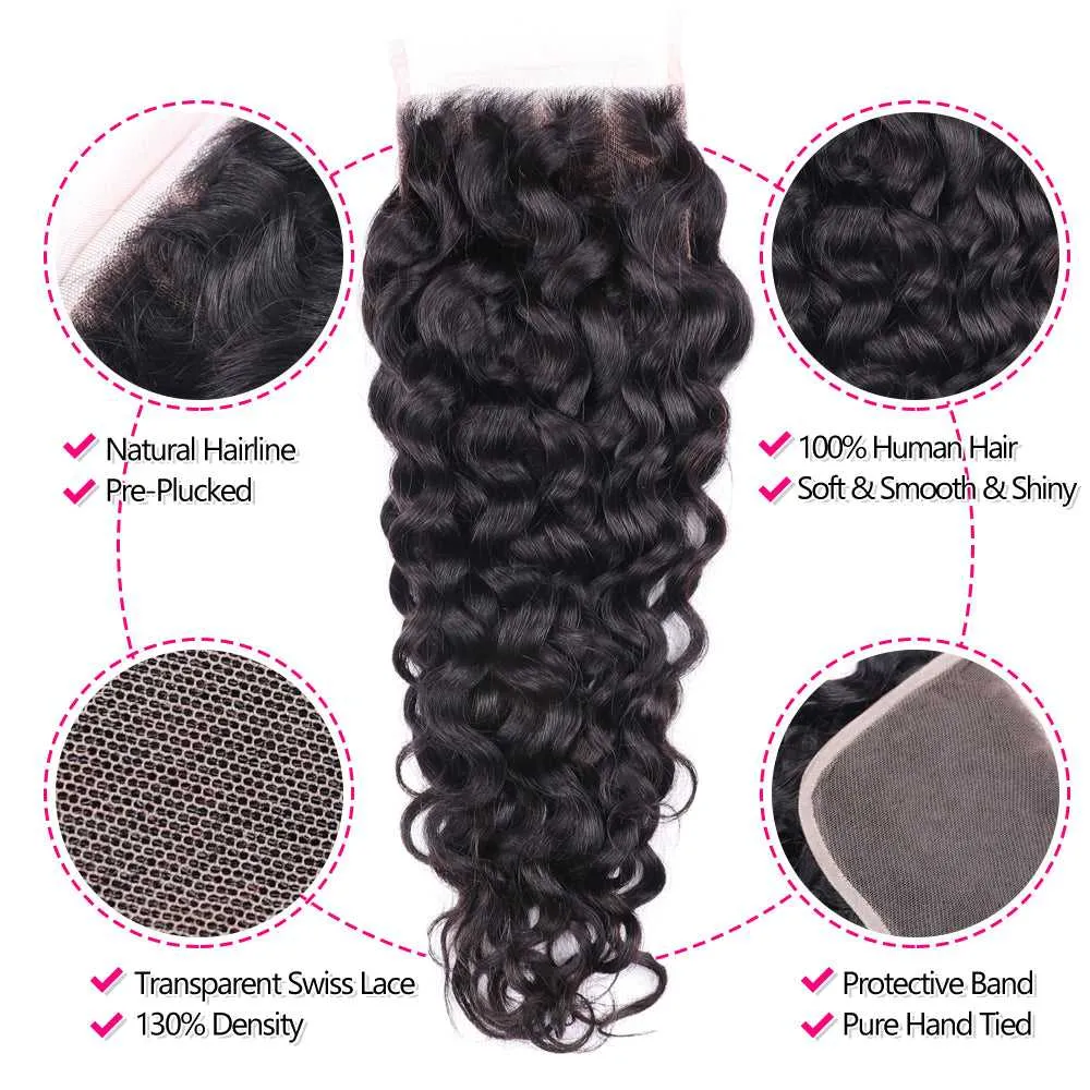 Sdamey Brazilian Water Wave Transparent 4x4/5x5 Lace Closure