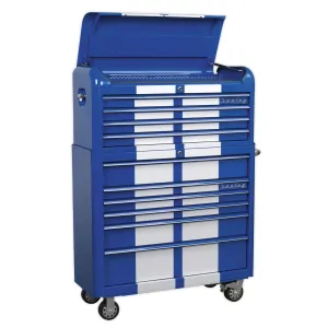 Sealey Premier Retro Style Wide Topchest & Rollcab Combination 10 Drawer Blue/White Stripes