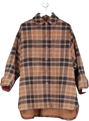See by Chloé Brown Checked Wool-blend Flannel Shirt Jacket UK S