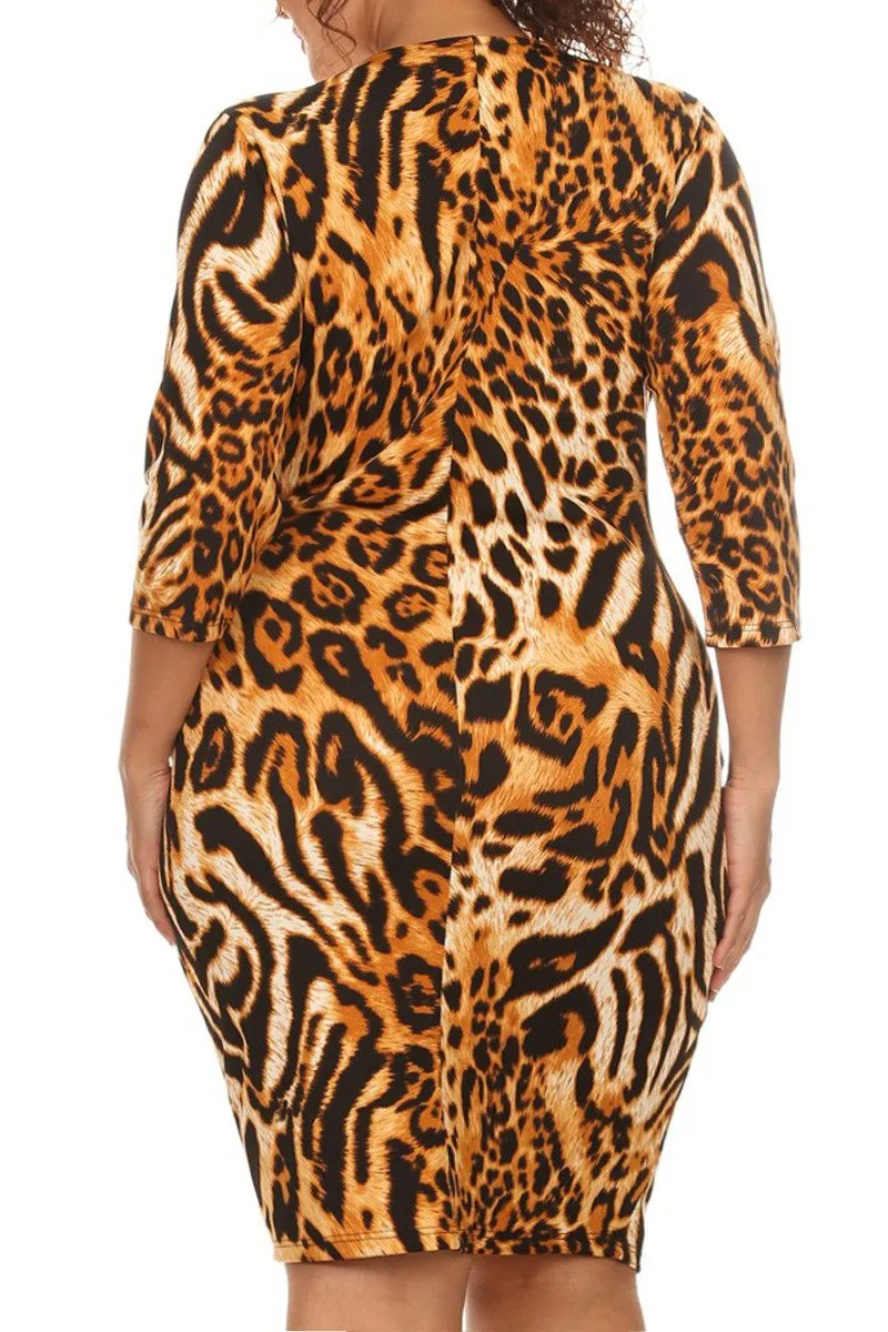 See Through Cut Out Cheetah Plus Size Dress