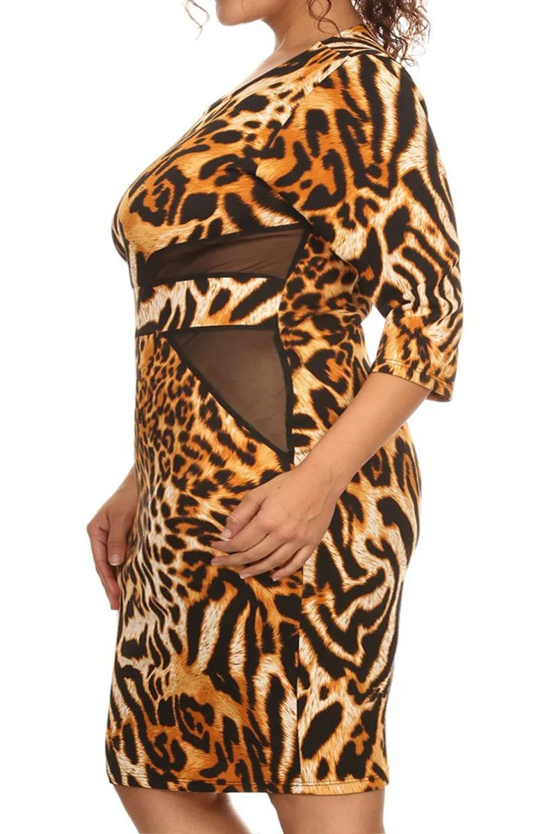 See Through Cut Out Cheetah Plus Size Dress