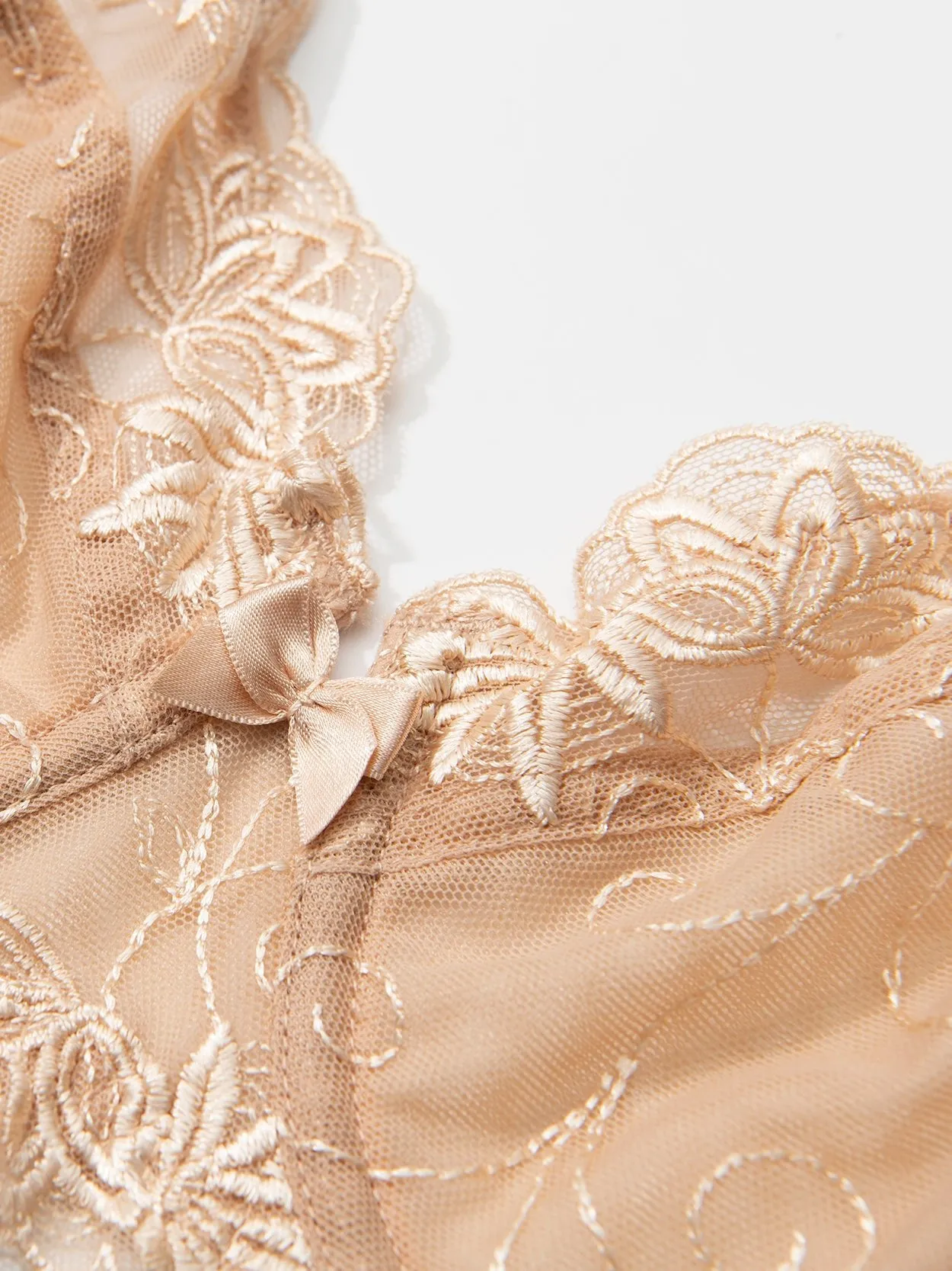 See Through Mesh Cups Non-pads Embroidered Underwire Bra Nude
