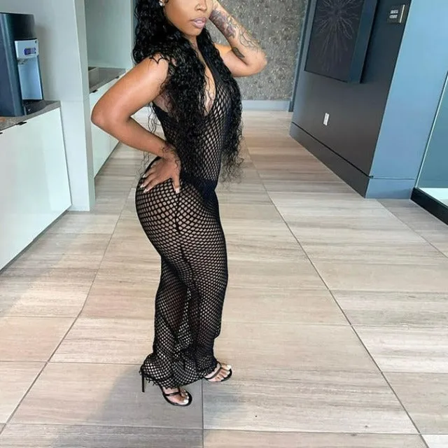 See Through Sleeveless Backless Strap Dress
