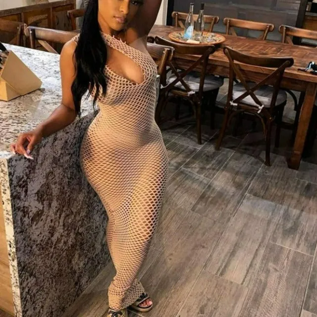 See Through Sleeveless Backless Strap Dress
