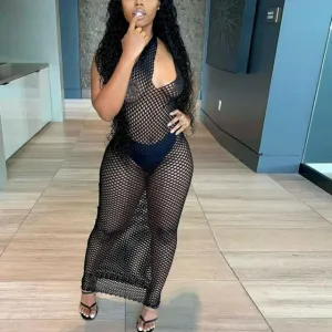 See Through Sleeveless Backless Strap Dress