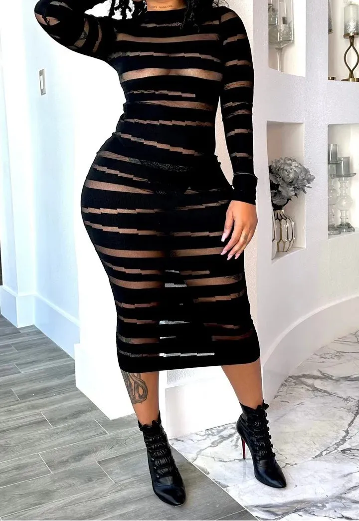 See-through stretch sweater dress