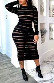 See-through stretch sweater dress