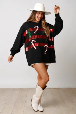Sequin Stripes And Candy Cane Sweatshirt