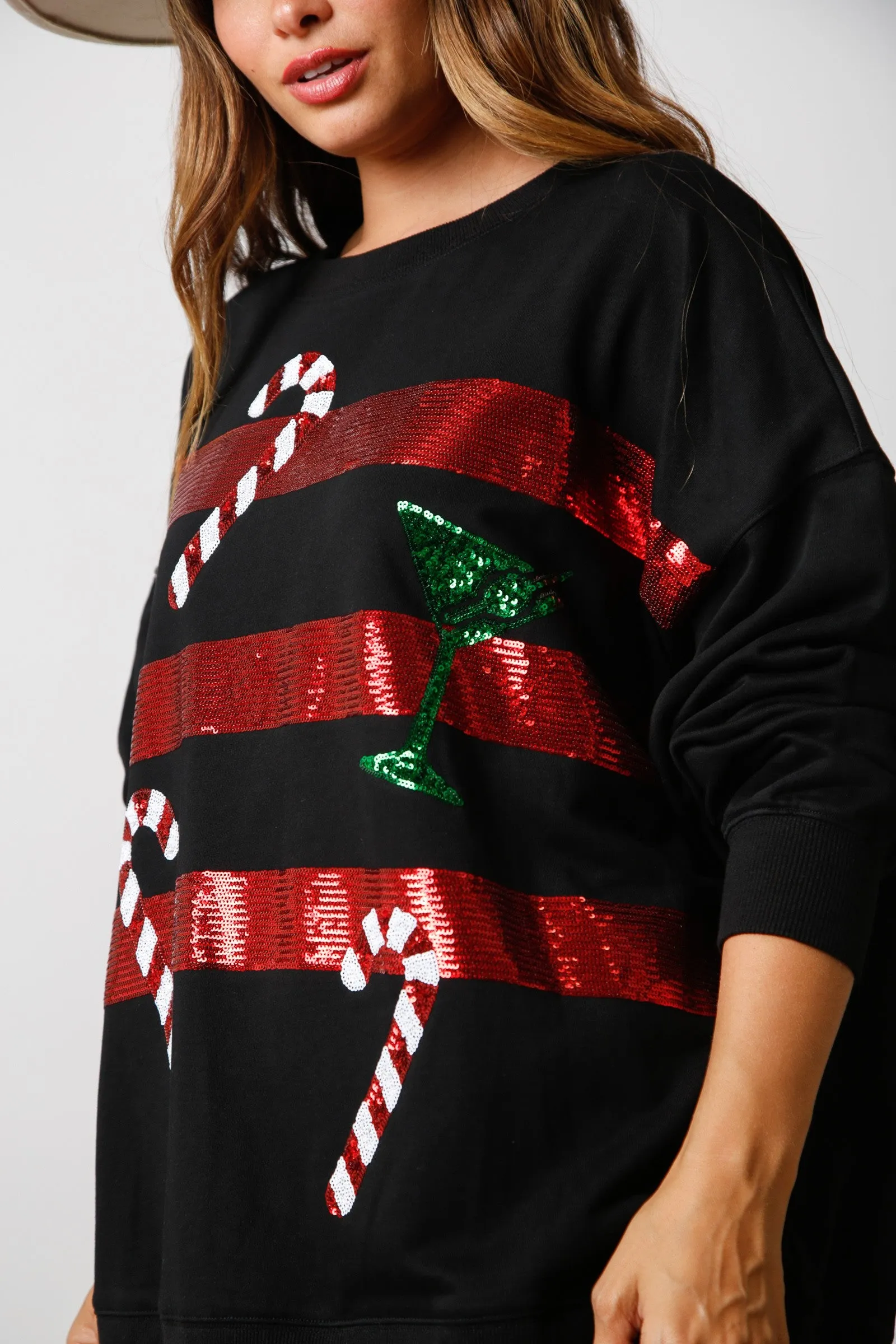Sequin Stripes And Candy Cane Sweatshirt