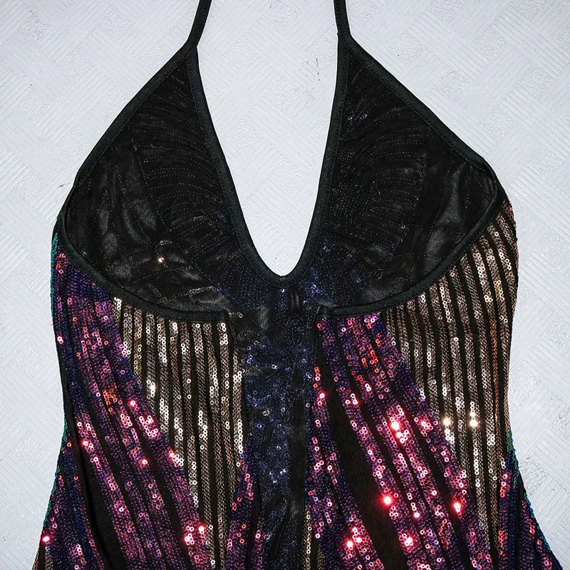 Sequins Sleeveless Deep V-Neck See Through Bodycon Dress