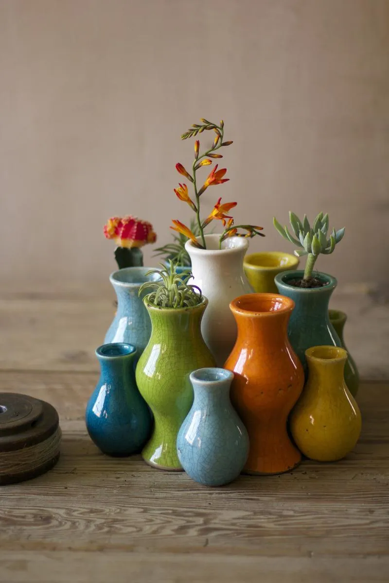 Set of 13 Multi-Colored Ceramic Vases