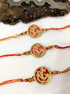 (Set of 3) Gold Plated Rakhi with Ganesh Ji Designer Beads Multicolor Thread Rakhi for Men