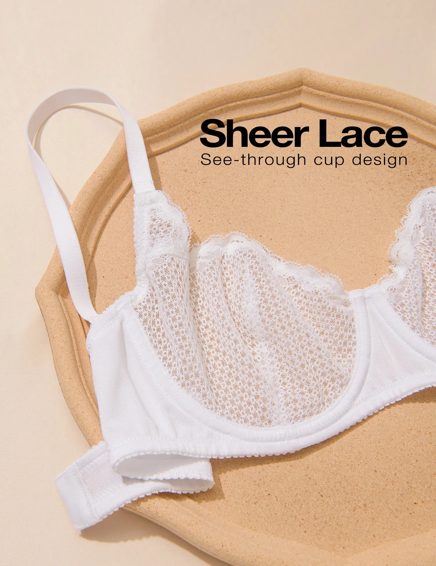 Sexy Lace Mesh Balconette See Through Bralette Half Cup Sheer Bras White