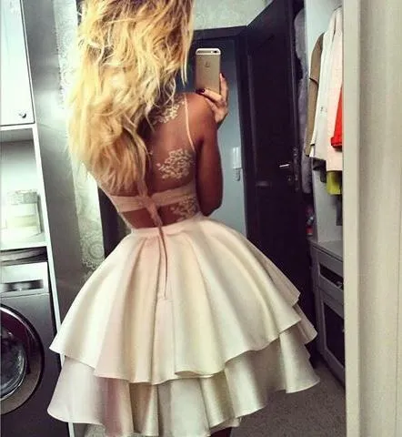 Sexy See Through Lace V Neck Short Cheap Homecoming Dresses Online, BDY0348