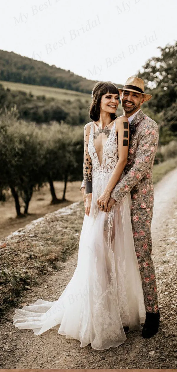 Sexy See Through White Tulle Wedding Dresses,Cheap Wedding Dresses, WDY0295