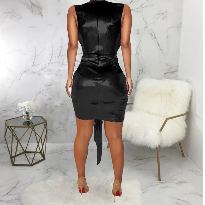 Sexy V-Neck Sleeveless Asymmetric Hem Bodycon Dress