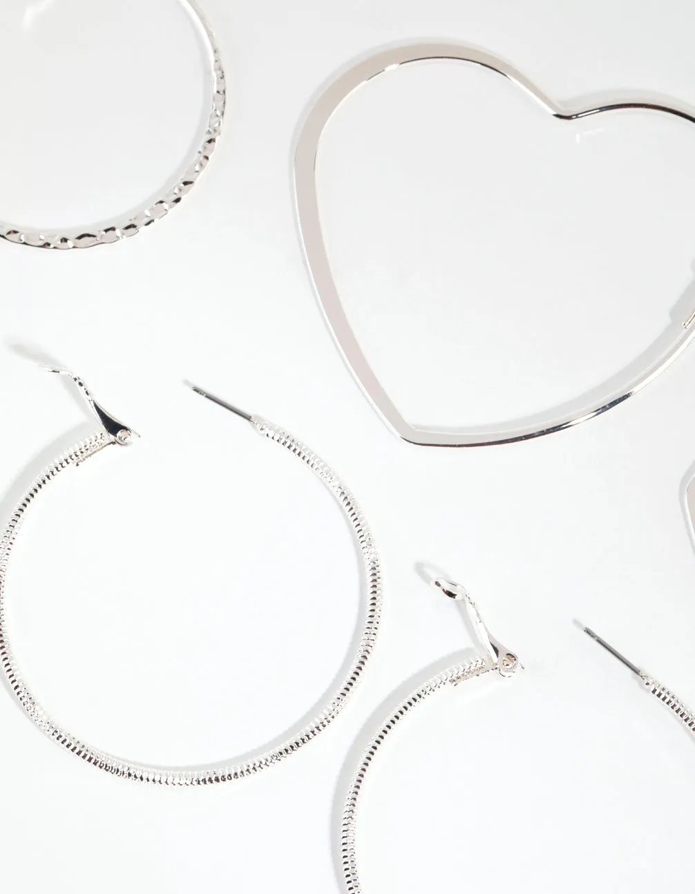 Silver Heart & Textured Earrings