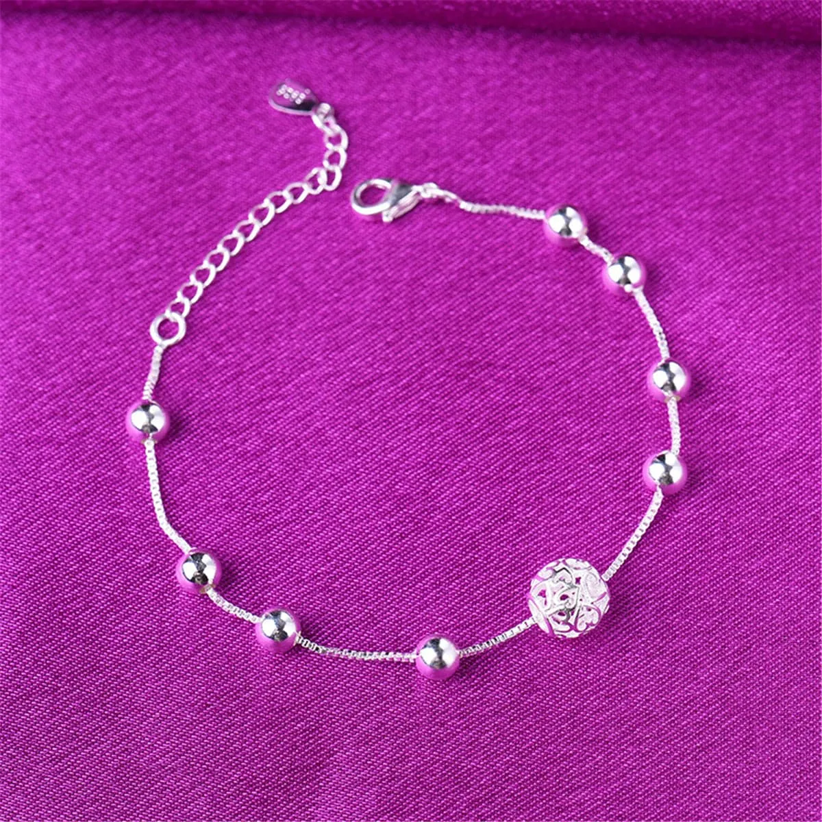 Silver-Plated Ball & Bead Anklet