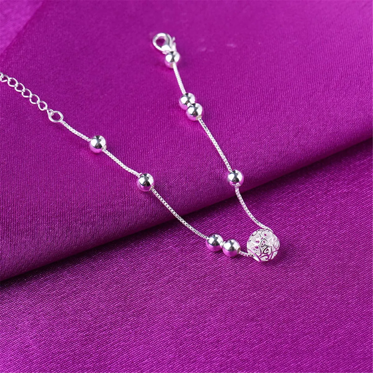Silver-Plated Ball & Bead Anklet