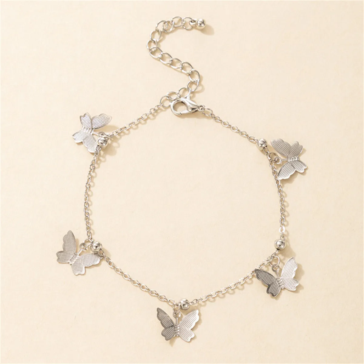 Silver-Plated Butterfly Station Anklet