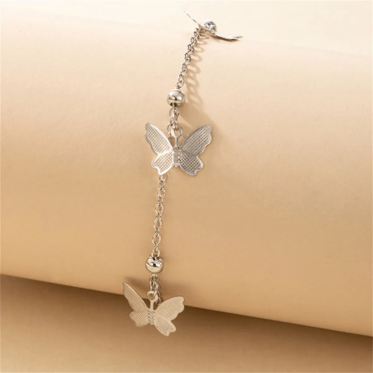 Silver-Plated Butterfly Station Anklet