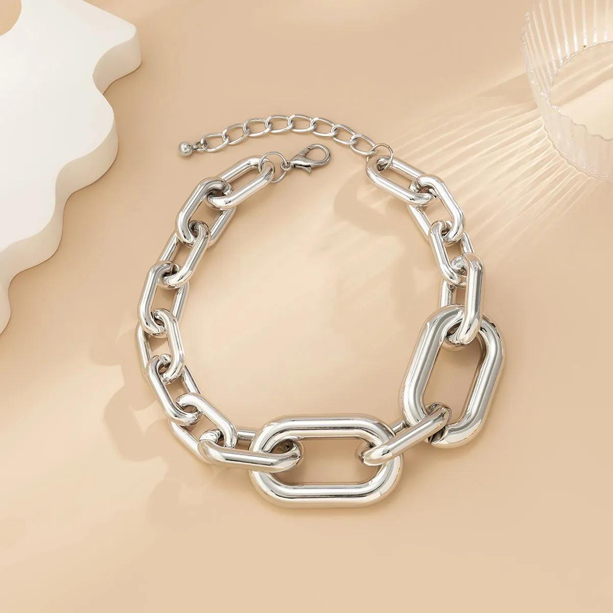 Silver-Plated Cable Chain Big Link Necklace