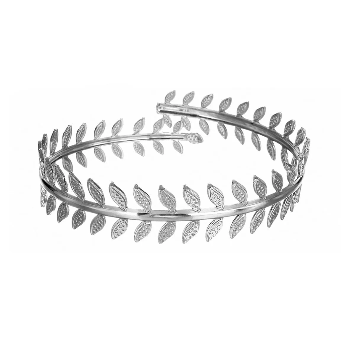 Silver-Plated Laurel Leaves Bypass Arm Cuff