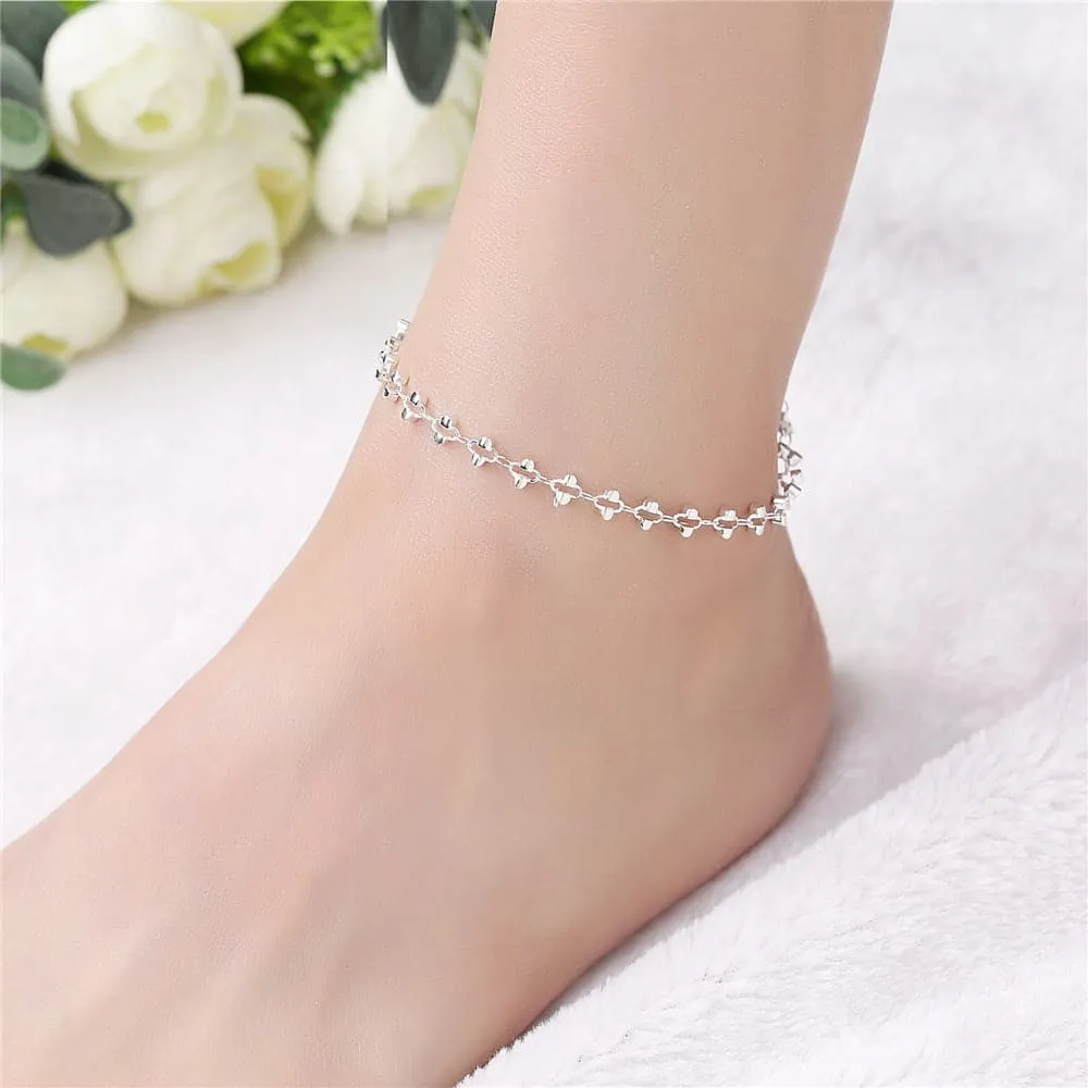 Silver-Plated Open Clover Station Anklet