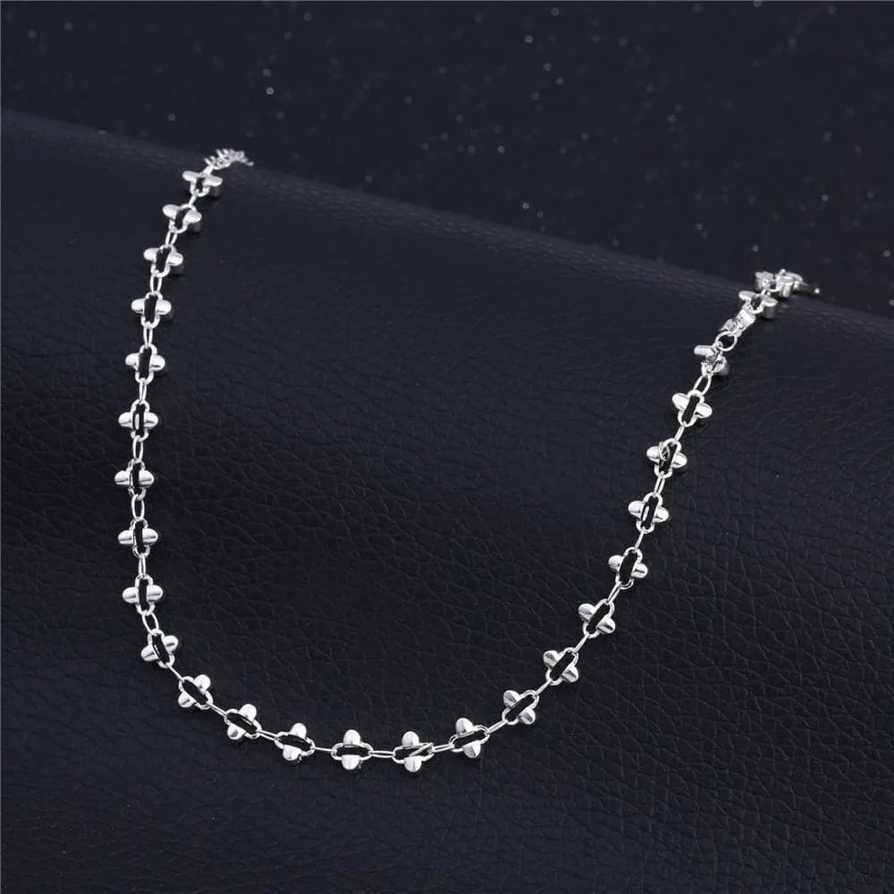 Silver-Plated Open Clover Station Anklet