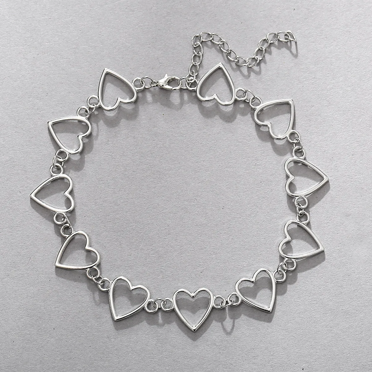 Silver-Plated Open Heart Chain Choker Necklace