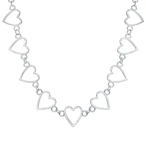 Silver-Plated Open Heart Chain Choker Necklace