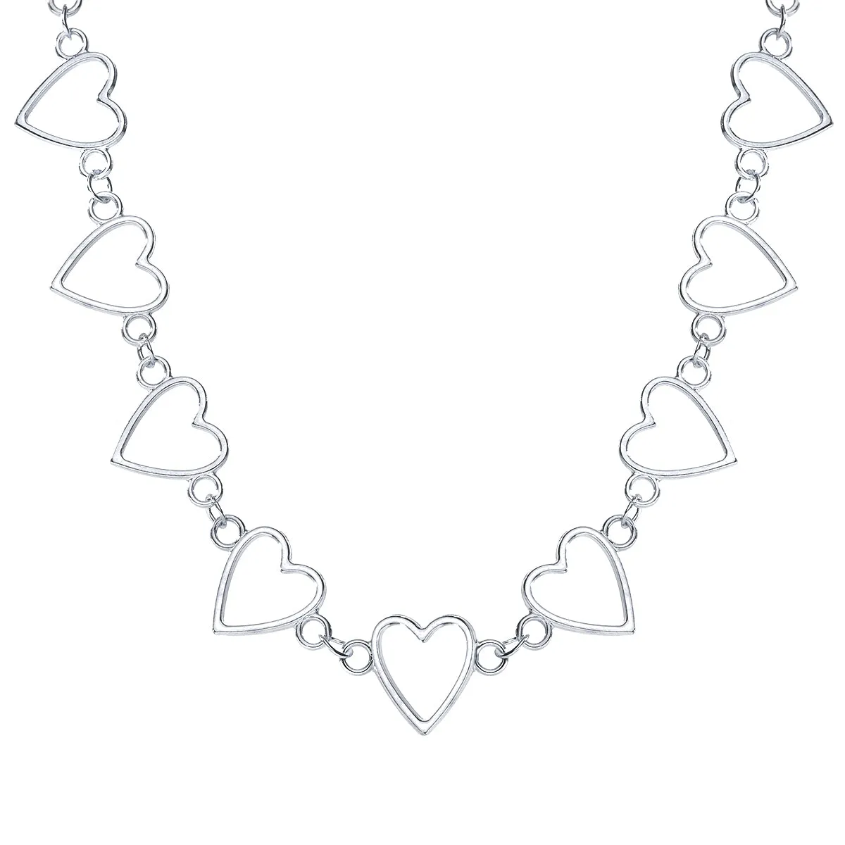 Silver-Plated Open Heart Chain Choker Necklace