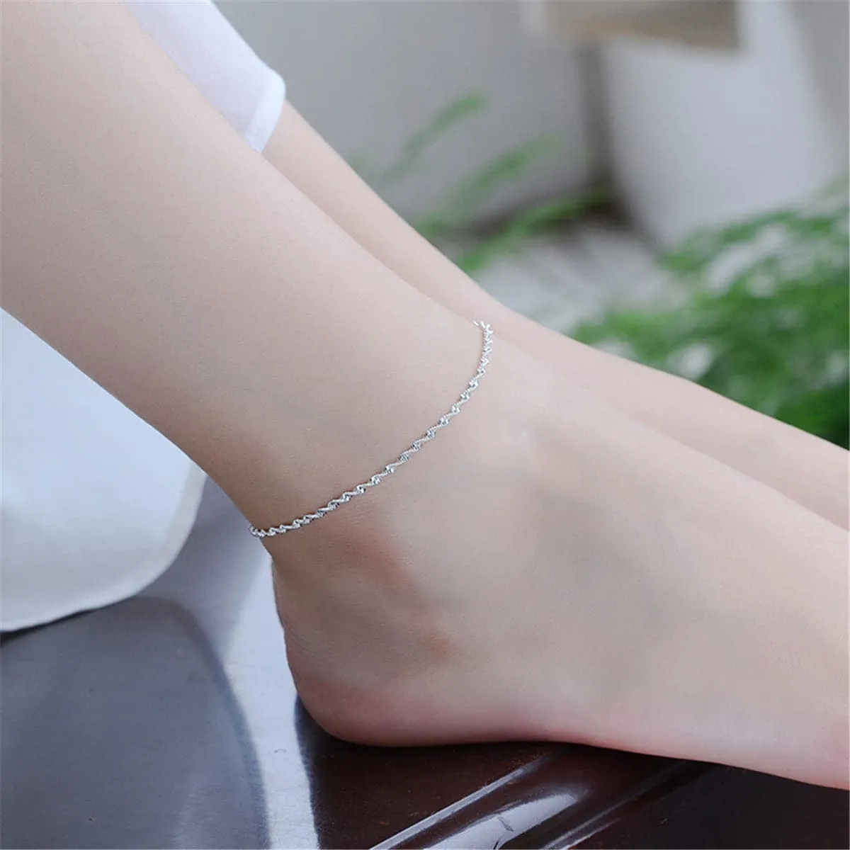 Silver-Plated Rope Chain Anklet