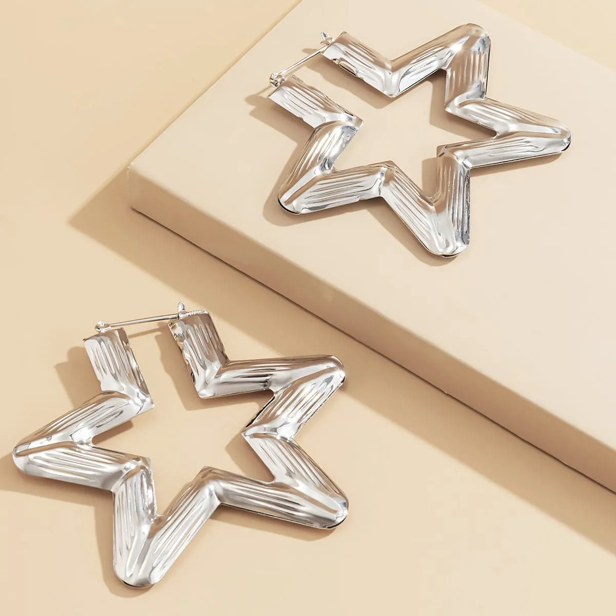 Silver-Plated Star Hoop Earring